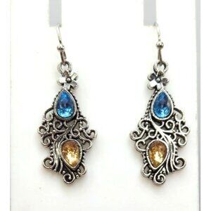 Silver Tone dangle earrings gems blue, and yellow , NWOT   Xhilaration